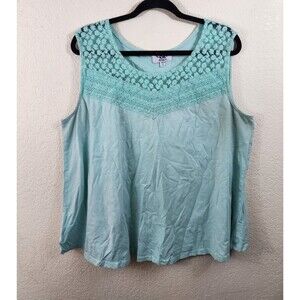 C&K Designs Womens 2X Blue Embroidery Floral Round Neck Sleeveless Blouse